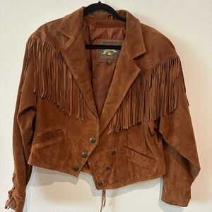 Vintage 1980s Genuine Suede Leather Brown Fringe Jacket - Size L Women’s